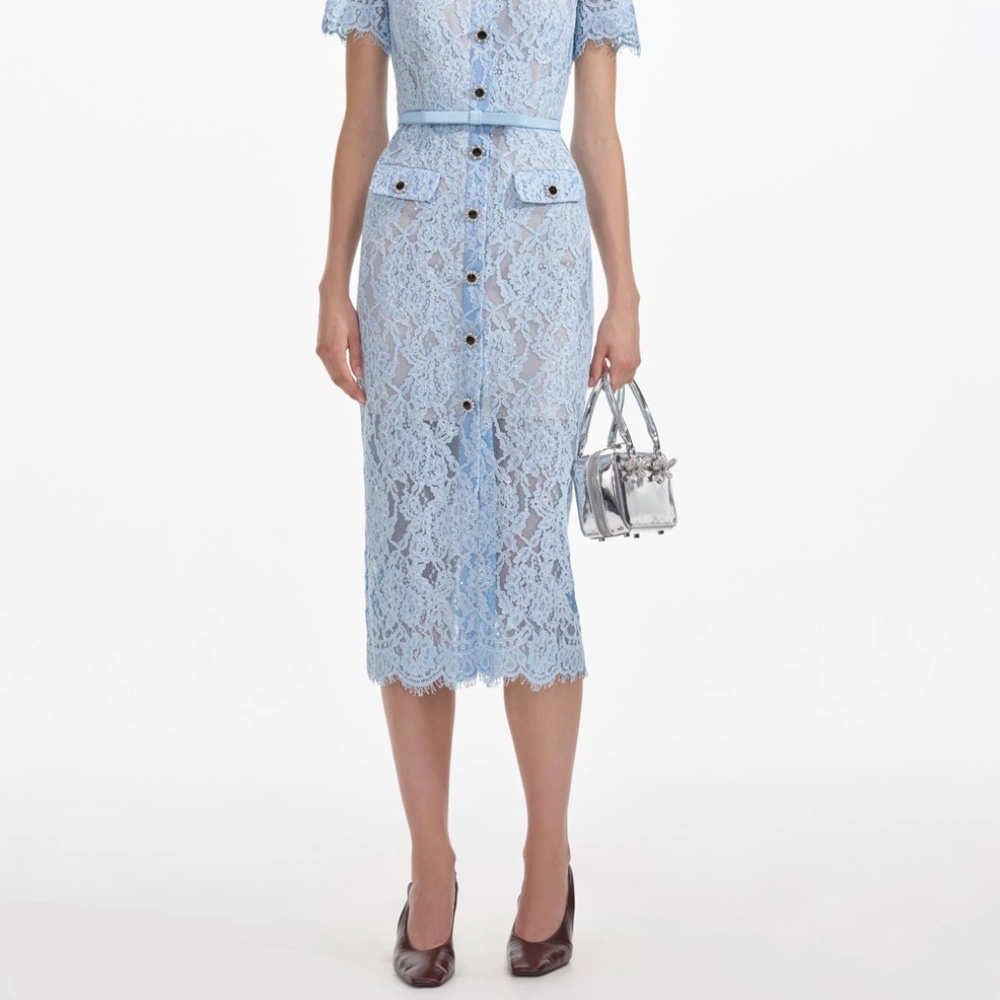 Self-Portrait Light Blue Lace Midi Dress - Picture 8 of 8